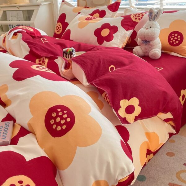 Pure Cotton Authentic Four-piece Skin-friendly Sanded Sheets Quilt Cover