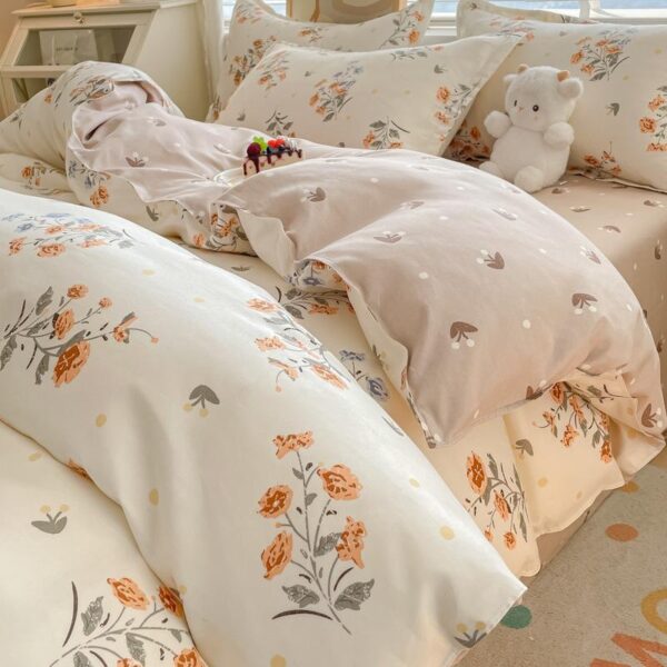 Pure Cotton Authentic Four-piece Skin-friendly Sanded Sheets Quilt Cover
