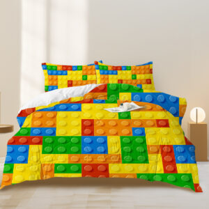 3pcs Funny Dot Building Blocks Comforter Set Colorful Bricks Thin Bedding Duvet Game Summer Quilt Set Twin Full Size