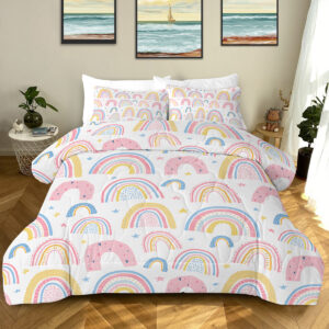 Rainbow Pattern Comforter Set For Women Pink And Yellow Rainbow Star Comforter 3 Piece With 2 Pillow Shams 1 Comforter And 2 Pillow Shams Twin Full Queen King Size