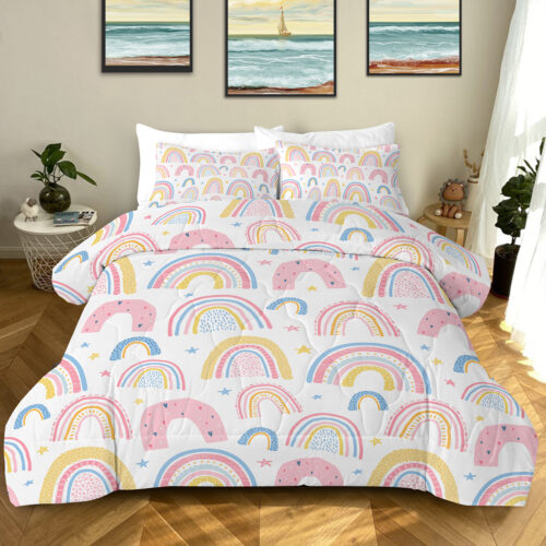 Rainbow Pattern Comforter Set For Women Pink And Yellow Rainbow Star Comforter 3 Piece With 2 Pillow Shams 1 Comforter And 2 Pillow Shams  Twin Full Queen King Size