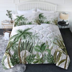 3pcs Coconut And Banana Leaf Pattern Comfortable Duvet Cover Set, Double Bed Minimalist Style, Including 1 Duvet Cover And 2 Pillowcases