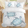 Sea Turtle Bedding Aqua Teal Blue Duvet Cover Sets Beach Turtle Bed Sets Ocean 3 Piece Turtle Themed Comforter Cover With 2 Pillowcases Twin Full Queen King Size