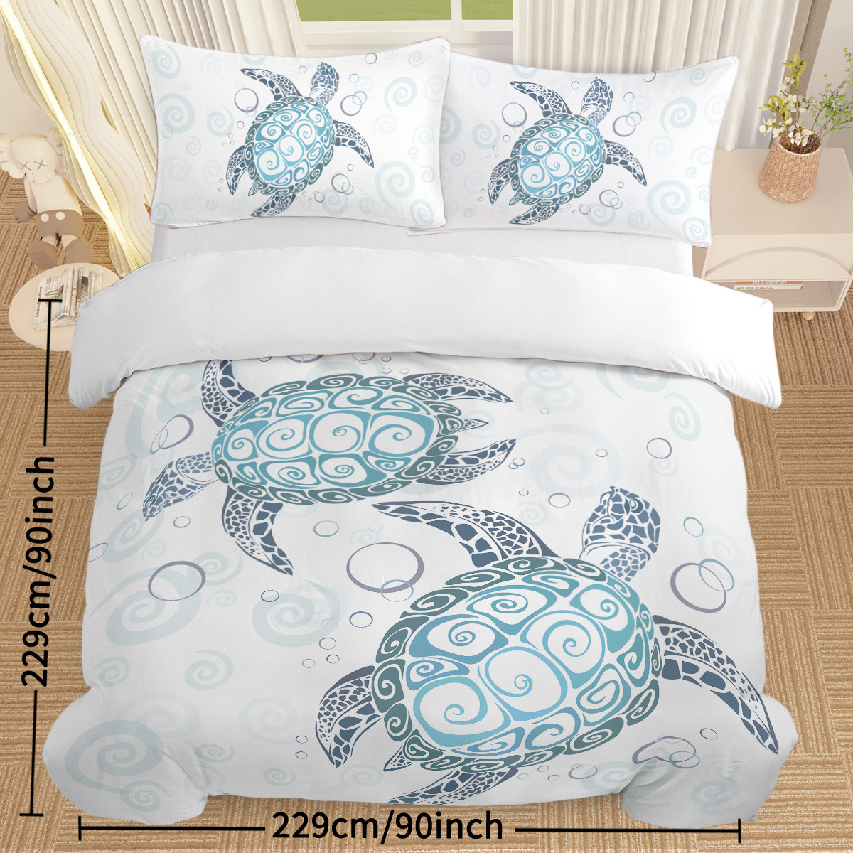 Sea Turtle Bedding Aqua Teal Blue Duvet Cover Sets Beach Turtle Bed Sets Ocean 3 Piece Turtle Themed Comforter Cover With 2 Pillowcases Twin Full Queen King Size - Image 2