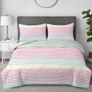 Striped Comforter Set Full Size, Rainbow Comforter Bedding Set Pink Yellow Green Purple 3 Piece, 1 Comforter And 2 Pillow Shams