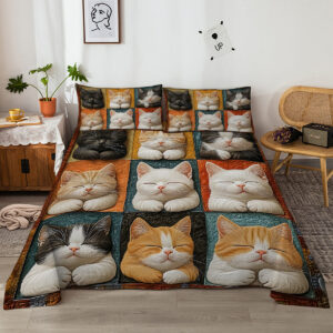 4pcs Cute Cat Cute Pet Series Beds 1 Bed Sheet 1 Bed Sheet And 2 Pillowcases Bedding, Suitable For All Seasons