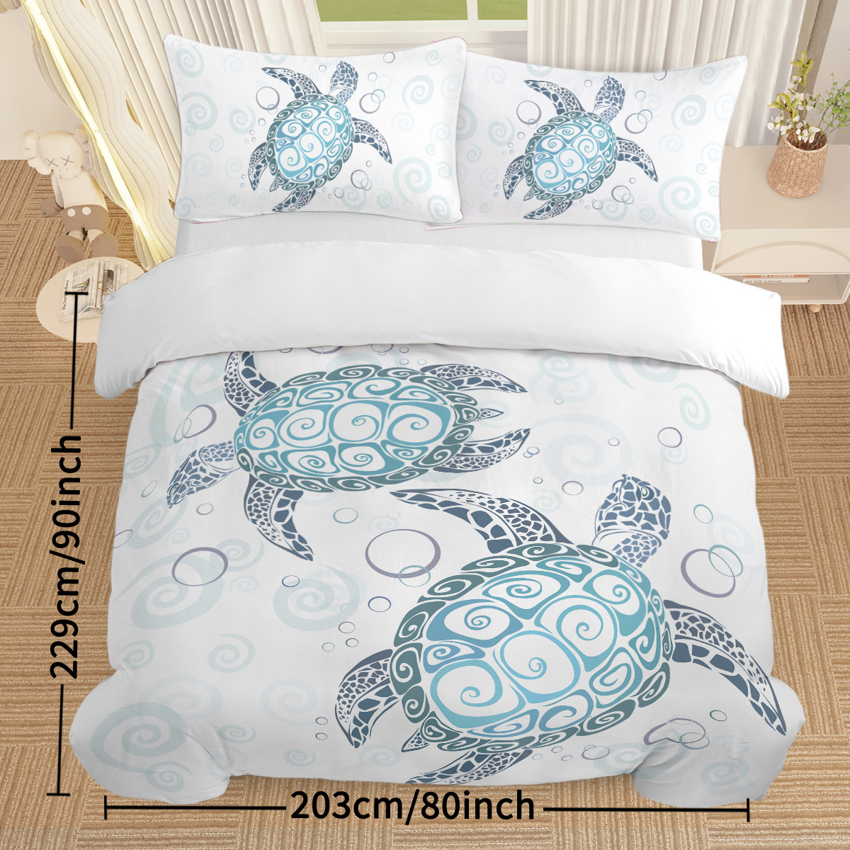 Sea Turtle Bedding Aqua Teal Blue Duvet Cover Sets Beach Turtle Bed Sets Ocean 3 Piece Turtle Themed Comforter Cover With 2 Pillowcases Twin Full Queen King Size - Image 10