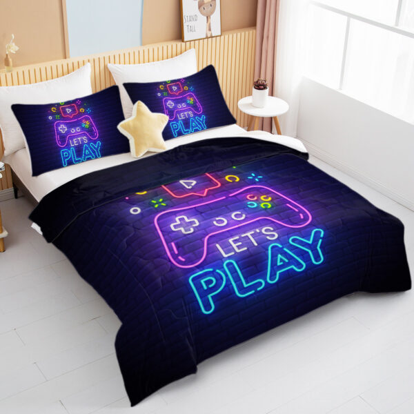 38890601-74dd-47ce-bcb9-f35ecaa5e6b5.jpg 3 Pieces Neon Game Pattern Comforter Set Ultra Soft Bedding Set