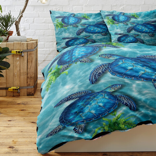Sea Turtle Pattern Duvet Cover Set 3 Pieces King Size Soft Bedding Set With 2 Pilowcases With Zipper Closure For Home Bedroom For All Seasons