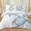 Sea Turtle Bedding Aqua Teal Blue Duvet Cover Sets Beach Turtle Bed Sets Ocean 3 Piece Turtle Themed Comforter Cover With 2 Pillowcases Twin Full Queen King Size