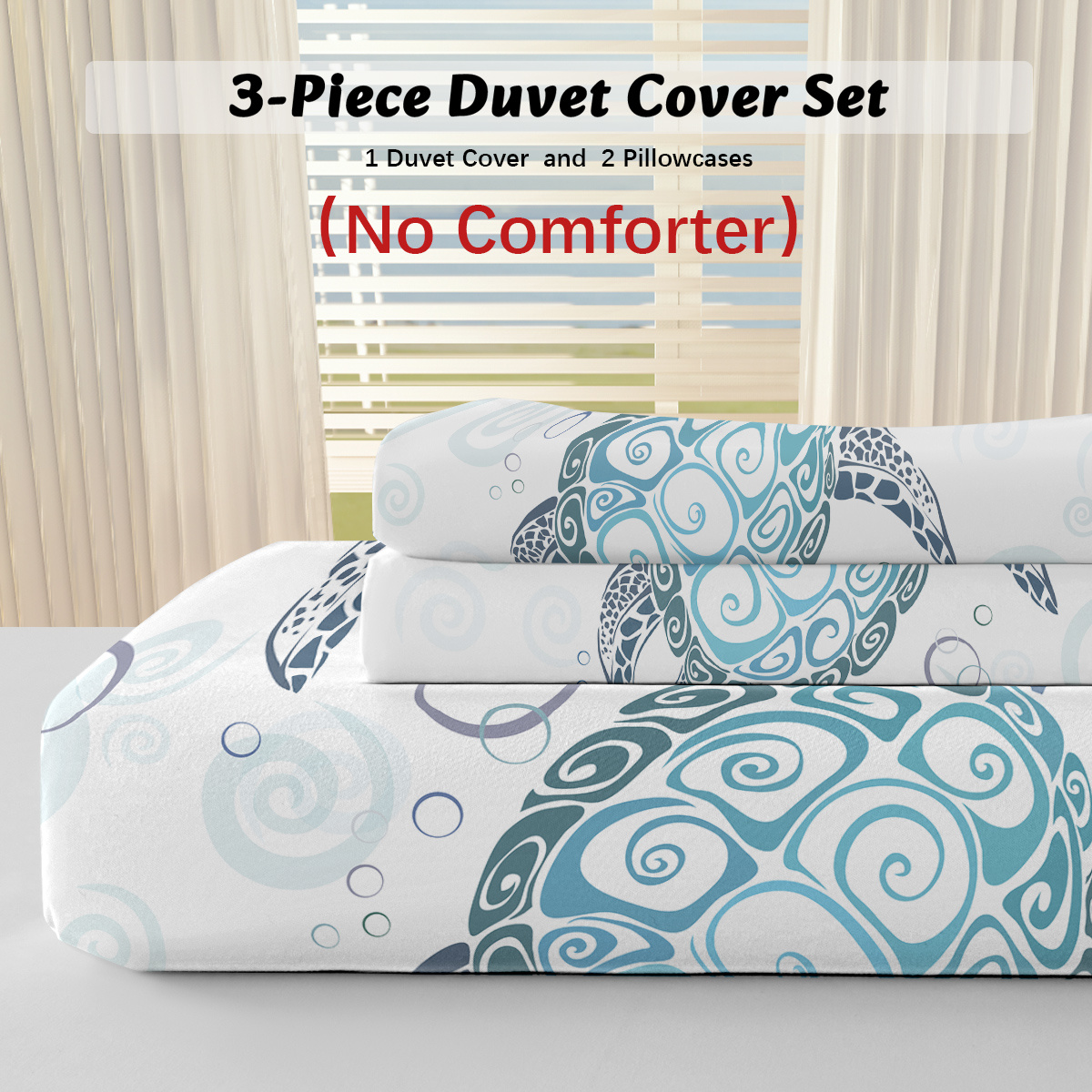 Sea Turtle Bedding Aqua Teal Blue Duvet Cover Sets Beach Turtle Bed Sets Ocean 3 Piece Turtle Themed Comforter Cover With 2 Pillowcases Twin Full Queen King Size - Image 9