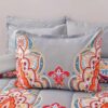 Comforter Set, Boho Pattern, Gray With Rainbow Floral