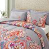 Comforter Set, Boho Pattern, Gray With Rainbow Floral