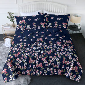 3pc Dark Blue Floral Bedding Comforter Set Including 1 Comforter Set And 2 Pillowcases Suitable For All Seasons