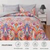 Comforter Set, Boho Pattern, Gray With Rainbow Floral