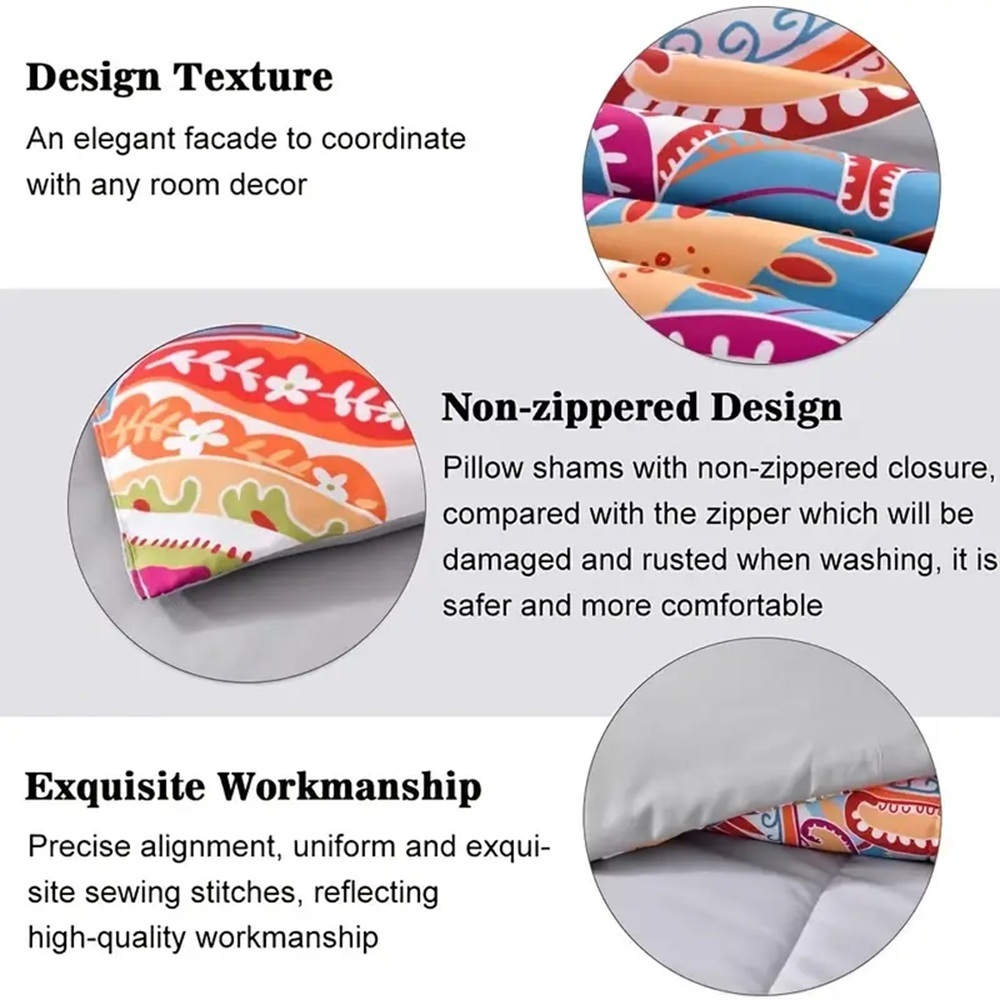 Comforter Set, Boho Pattern, Gray With Rainbow Floral - Image 3