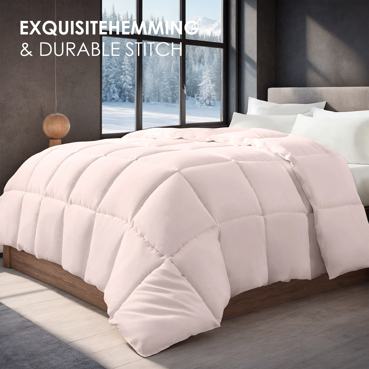 Pink Extra Large Plump Thick Duvet - Winter Enhanced Warmth With Skin-friendly Comfort. Bohemian Minimalist Checkered Design, Luxury Hotel-grade For Bedroom Use. Premium Christmas Gift Selection. - Image 4