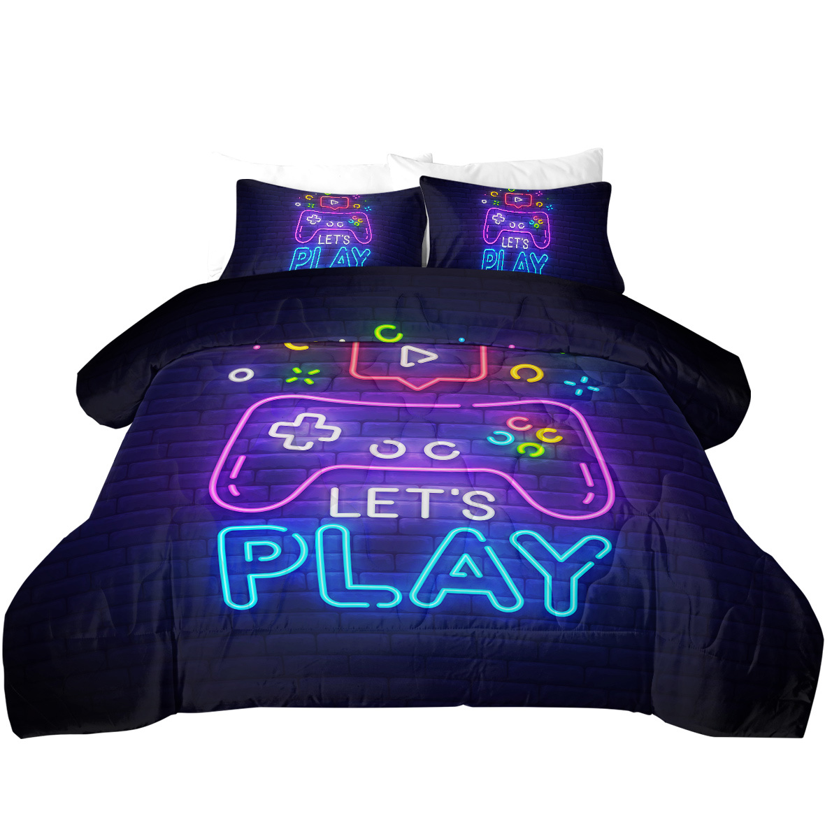 3 Pieces Neon Game Pattern Comforter Set Ultra Soft Bedding Set - Image 4