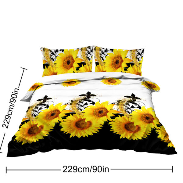 3 Pieces Black And White Background Sunflower Duvet Cover Set Yellow Flower Polyester Bedding Set For Adults Bedroom Decor Twin Full Queen King Size