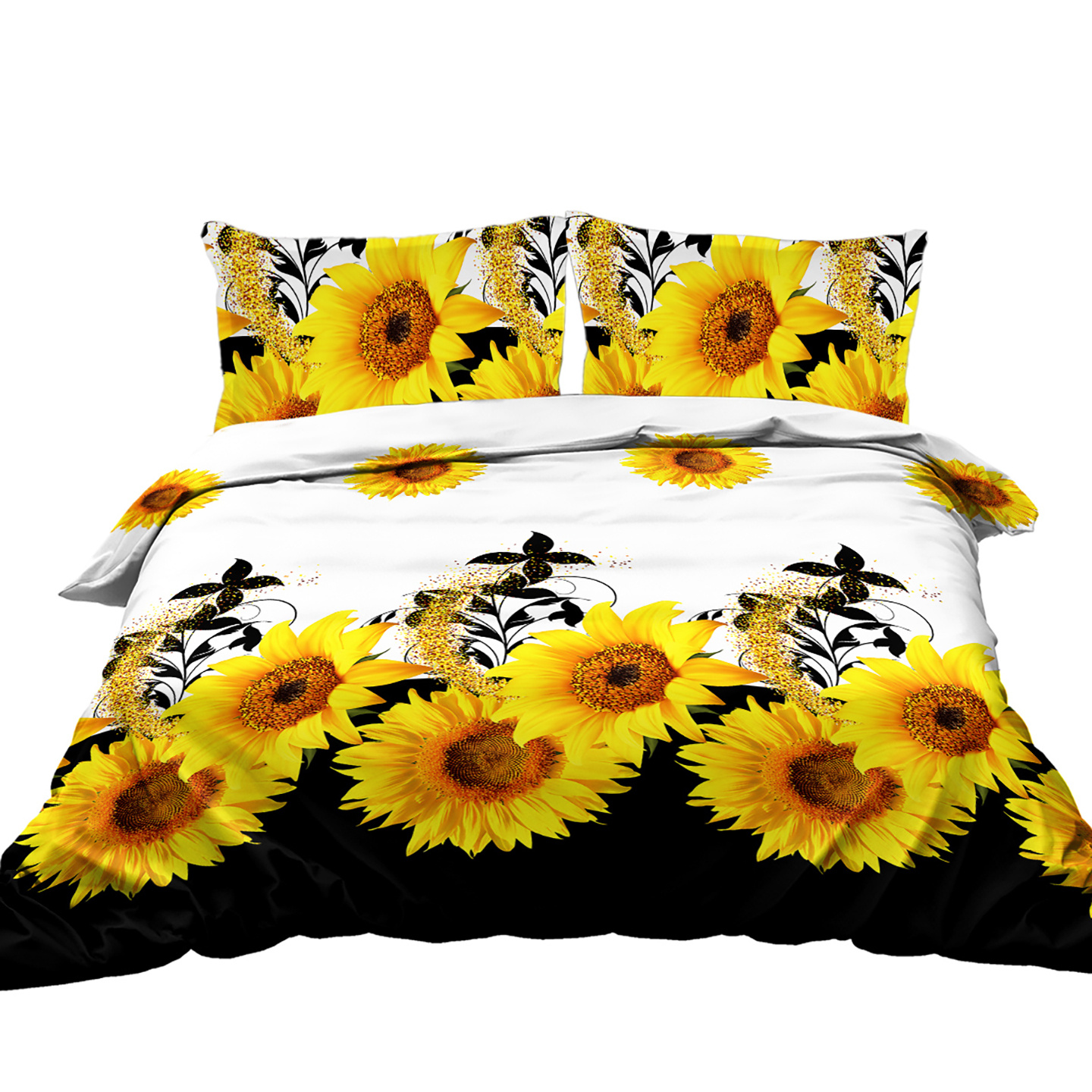 3 Pieces Black And White Background Sunflower Duvet Cover Set Yellow Flower Polyester Bedding Set For Adults Bedroom Decor Twin Full Queen King Size - Image 7