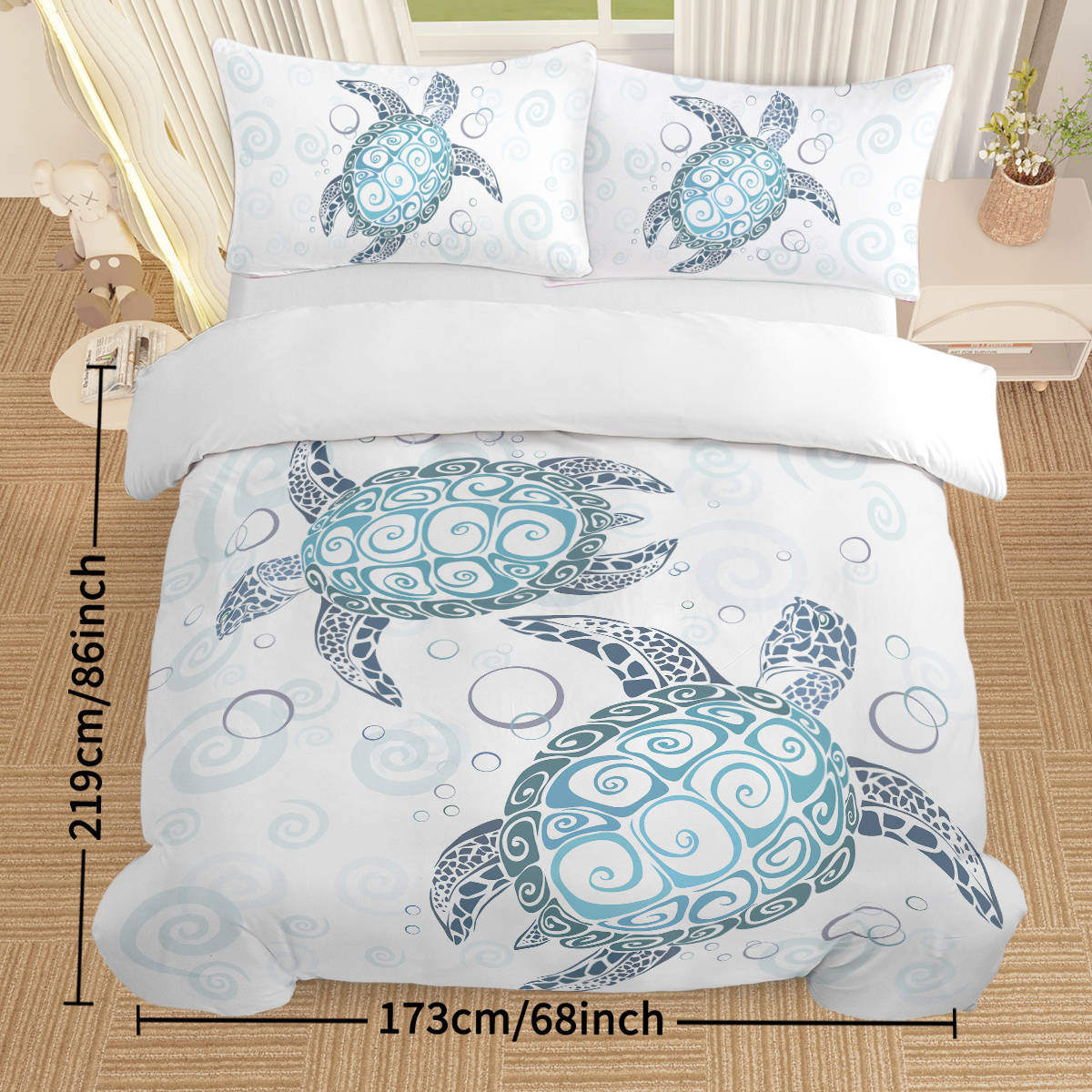 Sea Turtle Bedding Aqua Teal Blue Duvet Cover Sets Beach Turtle Bed Sets Ocean 3 Piece Turtle Themed Comforter Cover With 2 Pillowcases Twin Full Queen King Size - Image 6