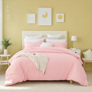 Pink Oversized Duvet Cover Set Adorable Fresh Aesthetic Suits All Genders. Premium Breathable Microfiber With Bohemian Details. Fits Single/double Beds. Perfect For Bedrooms And Hotels. An Ideal Chris