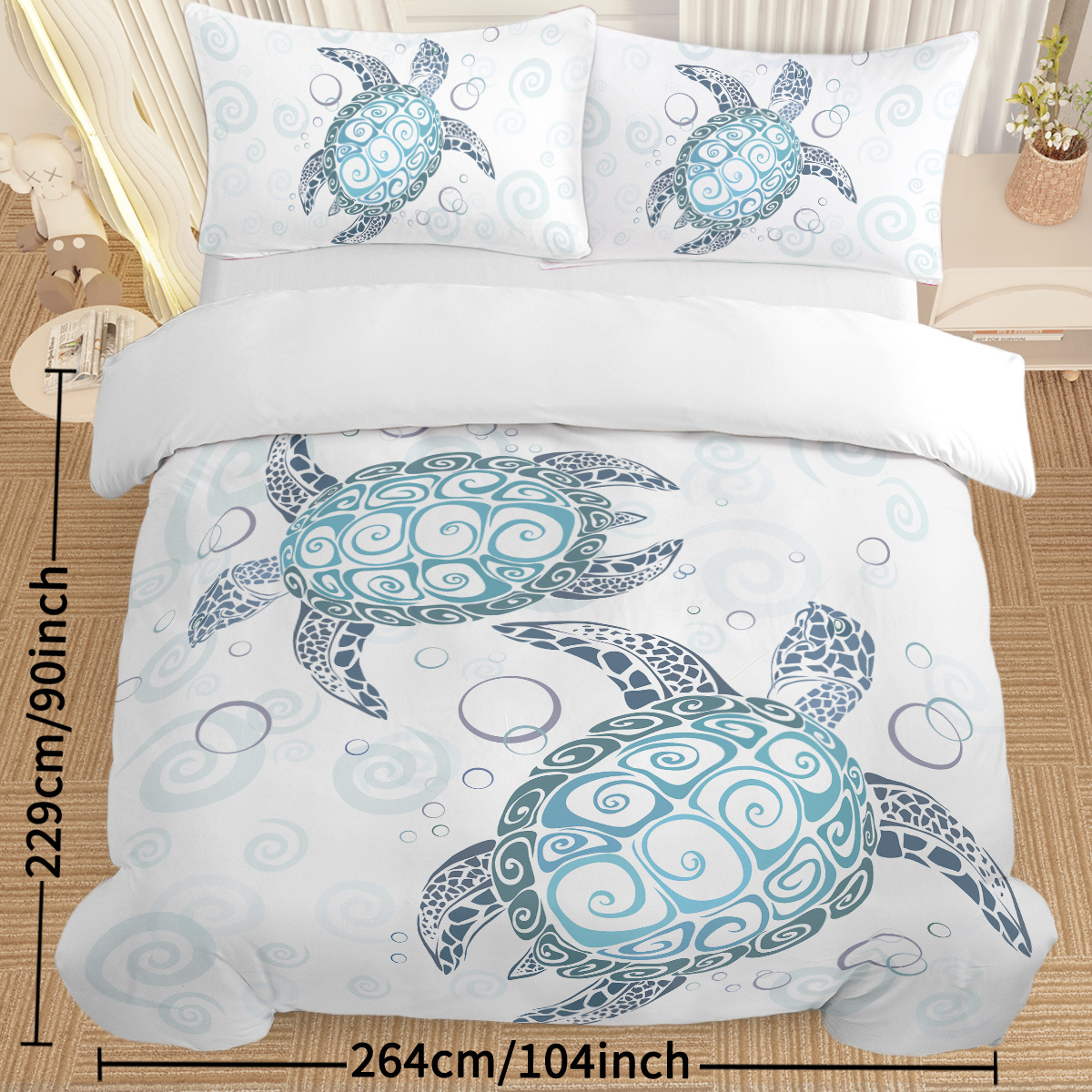 Sea Turtle Bedding Aqua Teal Blue Duvet Cover Sets Beach Turtle Bed Sets Ocean 3 Piece Turtle Themed Comforter Cover With 2 Pillowcases Twin Full Queen King Size - Image 8