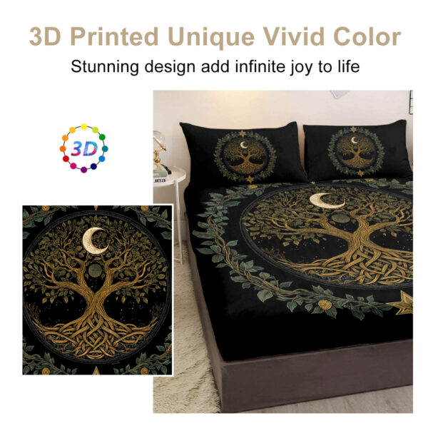 3pcs Tree Of Life Minimalist Comfort Series Bed Fitted Sheet And Two Pillowcases Bedding For All Seasons Use