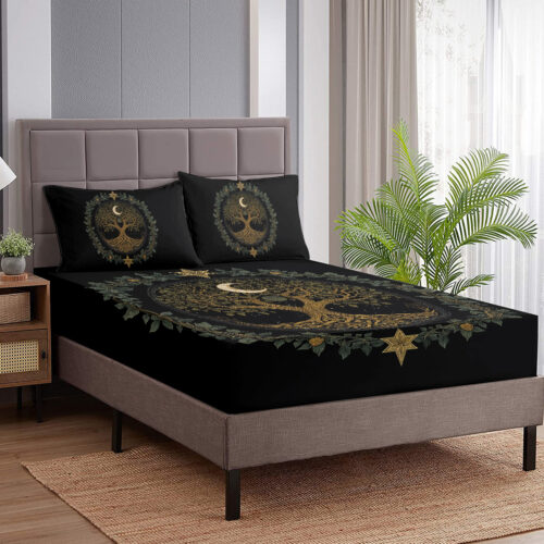 3pcs Tree Of Life Minimalist Comfort Series Bed Fitted Sheet And Two Pillowcases Bedding For All Seasons Use